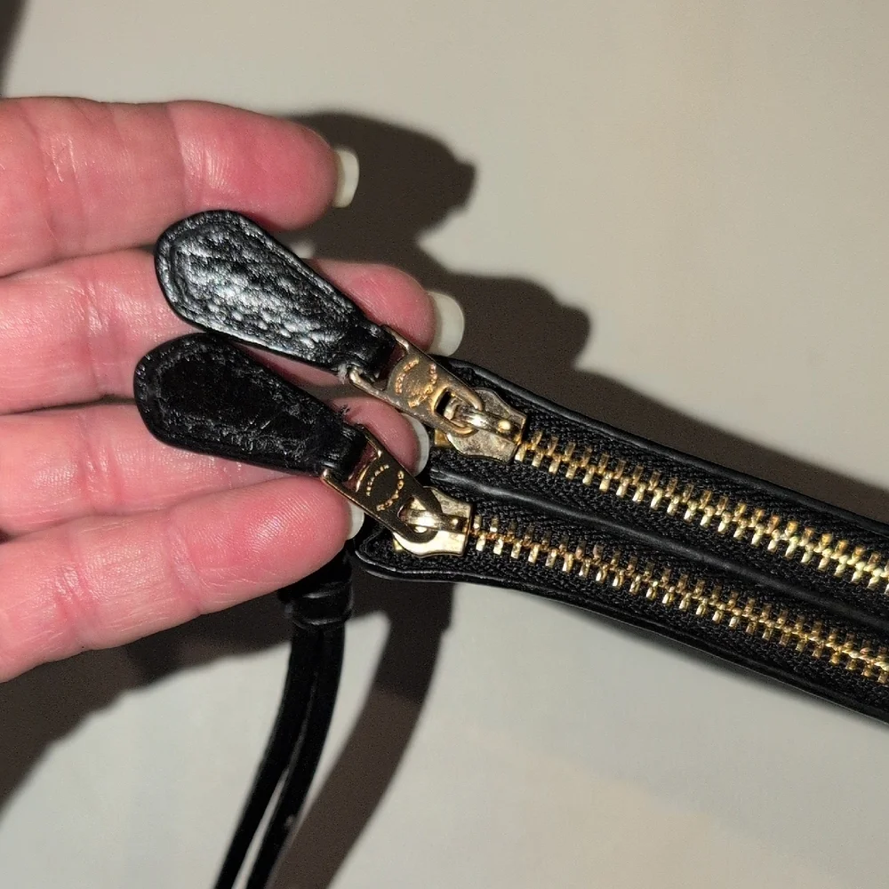Coach Black Pebbled Leather Double Zip Wristlet